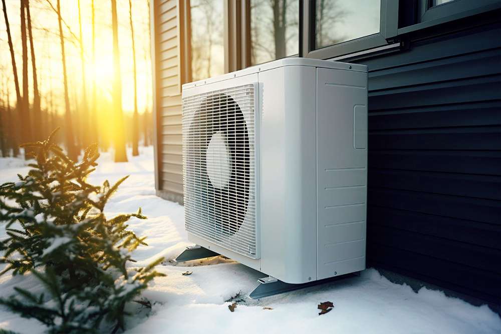 Familie sitzt auf Fußboden, während es draußen kalt ist