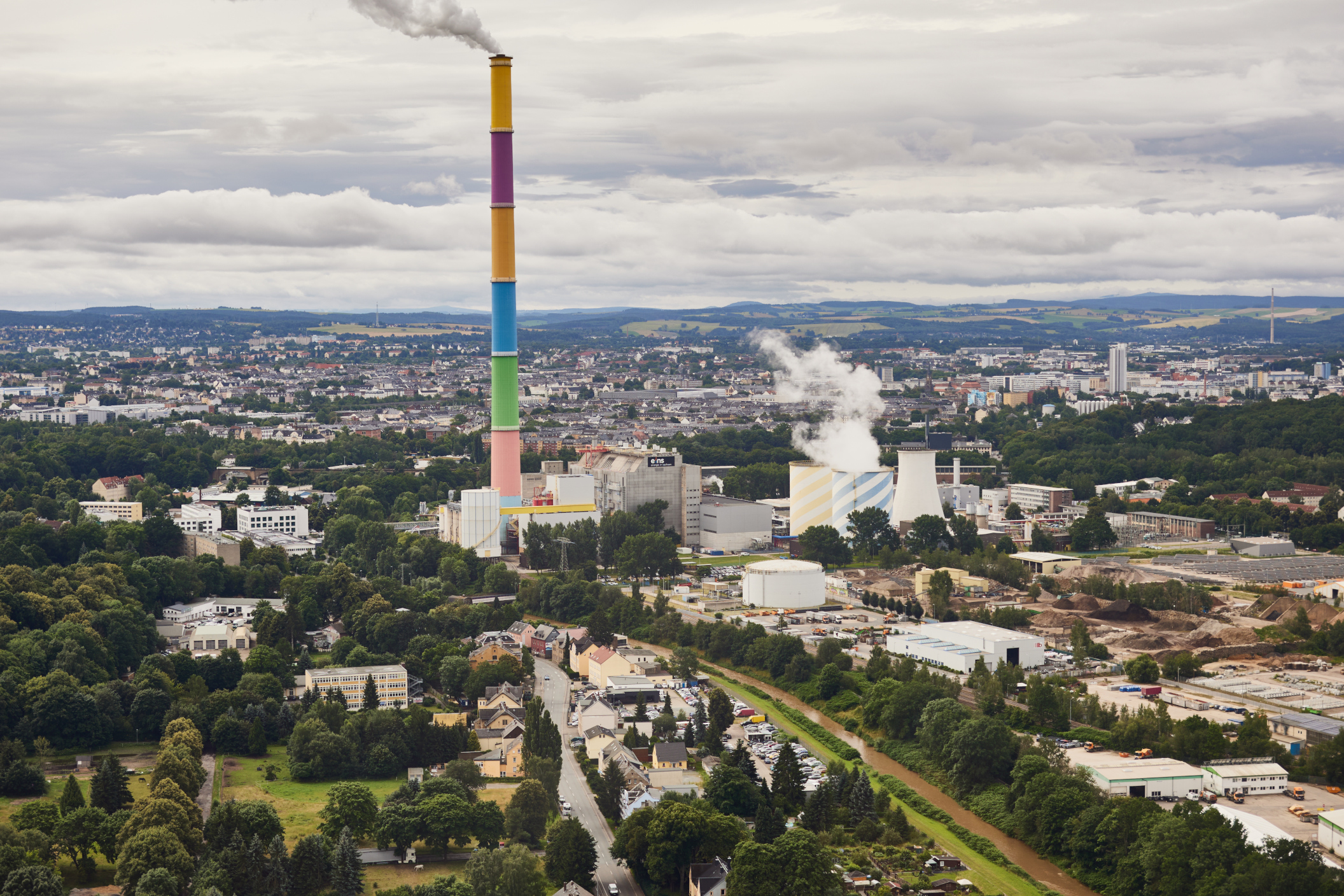 Blick aus Helikopter über Chemnitz